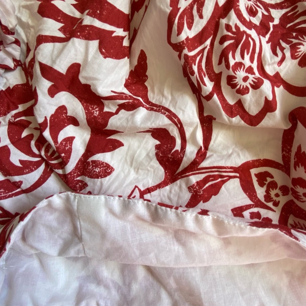 Zara One Shoulder Floral Cropped Top Size Large Red And Cream Ruffle Shoulder - Picture 8 of 9